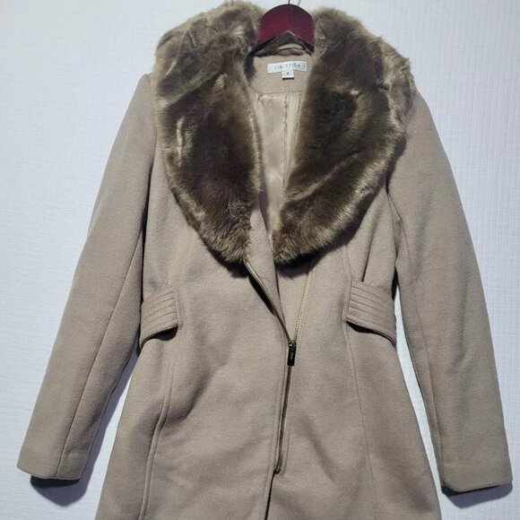 Via Spiga Women's Size 2 wool coat fur collar belted